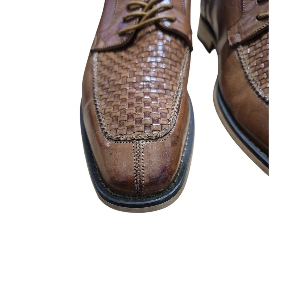 Stacy Adams Woven‎ Leather Derby Dress Shoes Mens 9M Brown Good